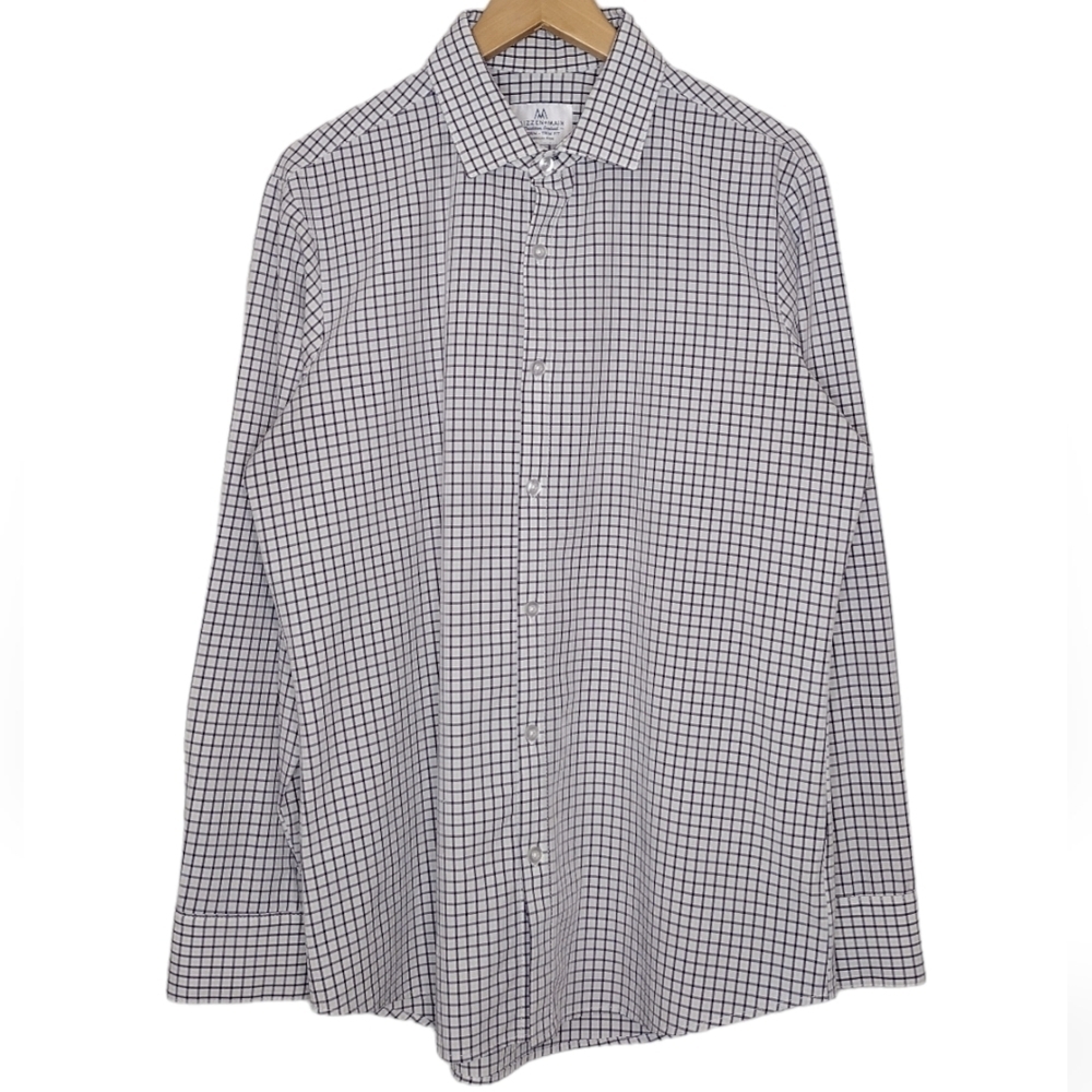 Mizzen+Main Men's Windowpane Trim Fit Long Sleeve Button Down Dress Shirt Sz M
